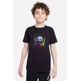 Resim Uzaylı Panda Astronaut Panda Asronot Uzay Baskılı Unisex Çocuk Siyah T-Shirt 