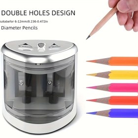 Resim Elektrikli Çift Delikli Kalem Sivri, Günlük Kullanım İçin Uygun, 6-12mm Kalemler İçin (Piller Dahil Değil), Kalem Sivri Elektrikli, Okul Malzemeleri, Modern Tasarım, Dayanıklı Plastik, Kalem, Elektrikli Kalem Sivri, Okul İçin Sivri 