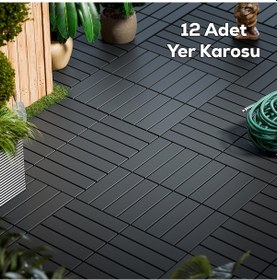 Resim Porsima 1066 12li Bahçe Balkon Teras Zemin Döşemesi Karosu Antras 