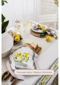 Resim Elart Limonlu Yemek Seti 12 Kişilik Masa Örtüsü Takımı 150x210 Cm Çok Renkli 