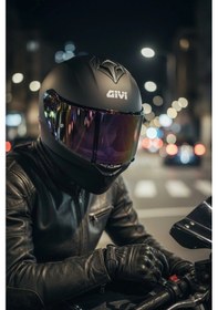 Resim Gıvı 50.x Mat Siyah 1 Renkli 1 Şeffaf Vizörlü Motosiklet Kask İridyum Vizör + Şeffaf 