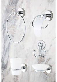 Resim MultiStore 5li Banyo Aksesuar Seti Halka Havluluk/Tuvalet Kağıtlığı/Askılık/Sabunluk/Diş Fırçalık Gri 