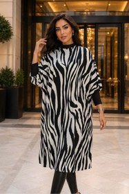 Resim Aişe tesettür Siyah Zebra Oversize Tesettür Tunik 