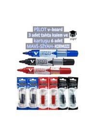 Resim Pilot V-board 3 Adet Tahta Kalem Ve Kartuşu 6 Adet Mavi-siyah-kırmızı Çok Renkli 
