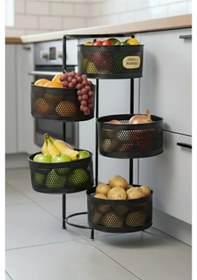 Resim Metal Sebzelik 5 Katlı Tepsili Açılır Metal Patates Soğan Meyvelik Sepeti Rafı Siyah 