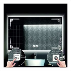 Resim Dnr-Mirror65x90 Cm Beyaz Ledli Tasarım Kumlamalı Dokunmatik Tuşlu Buğu Önleyicili Banyo Aynası Makyaj Aynası 