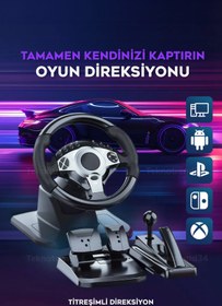 Resim Bakeey PS3 PS4 Uyumlu Titreşimli Oyun Direksiyonu | Vitesli & Pedallı, PC – Android Direksiyon Seti 