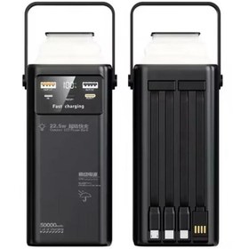 Resim 50.000 Mah 22.5W 2xusb 2xtype-C Çıkış Hızlı Şarj Çoklu Kablolu Powerbank Kamp Işık Fener Güç Bankası 