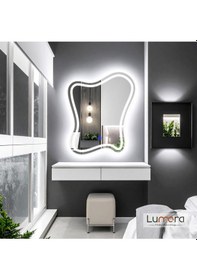 Resim Elvenor Beyaz Led'li Lazer Kumlamalı Lavabo & Banyo Aynası Dokunmatik Sensörlü 90 X 70 Cm Cm 