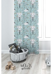 Resim Bisikletli Fil Desenli Fon Perde Çocuk Ve Bebek Odası Süet Dijital Baskılı Ekstrafor Büzgü Tek Kanat Çok Renkli 