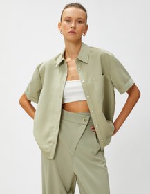 Resim Kısa Kollu Gömlek Cepli Modal Karışımlı 