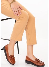 Resim Artı-artı001-7475-505 Hakiki Deri Ortopedik Kadın Bağsız Taba Roc Ayakkabı 001 