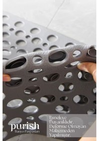 Resim Purish Banyo Duş Küvet Için Vantuzlu Kaydırmaz, Su Drenajlı, Yumuşak Paspas - Antrasit Gri - 66x36cm Antrasit Gri 