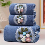 Resim 3 adet Nakışlı Çiçekli Havlu Seti, 2 Havlu ve 1 Banyo Havlusu, Yumuşak ve Emici Ev Banyo Havlusu, Banyo Havlusu, Yüz Havlusu, Yıkama Bezi, Yumuşak ve Cilt Dostu Ev Kullanımı, Banyo, Deniz Banyo Havlusu için Uygun 