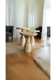 Resim Ahşap Masif Naturel Renk Mantar Sehpa 3 Lü Zigon Ve Fiskos Takımı - Wooden Side Table Naturel 