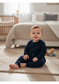 Resim Zekids Erkek Çocuk Pamuklu Lastikli Duble Paça Eşofman Altı-16388 Lacivert 