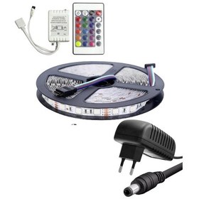 Resim 5 Metre 12v 60 Ledli Rgb İç Mekan Şerit Led 3a Plastik Adaptör 24 Tuşlu Ir Led Kontrol Üniteli Set 