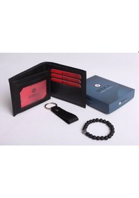 Resim Ozka Leather Collection Kişiye Özel Erkek Cüzdan - Anahtarlık Ve Bileklik Hediye Siyah 
