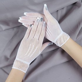 Resim Yazlık ince kişilik file eldiven, beyaz resmi tül spandeks balık ağı düğün eldiveni, siyah ve beyaz renklerde mevcut 