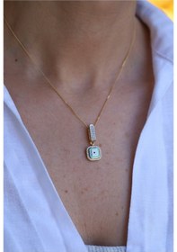 Resim Yenigün Kuyumculuk 14 Ayar Altın Ema Kare Mineli Nazar Boncuğu Kolye Ucu 2652 