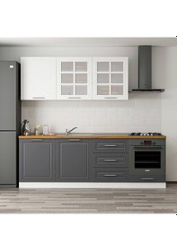 Resim Minar 240 Cm Mebran C Mutfak Dolabı Beyaz Antrasit 240-Mcba3 Beyaz 