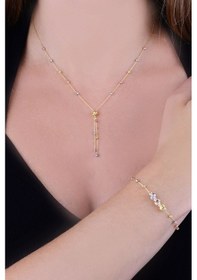 Resim Papatya Silver 925 Ayar Gümüş Üç Renk Dorika Toplu Kolye Bileklik Set 