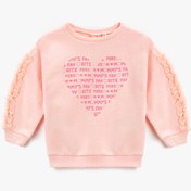 Resim Kız Bebek Kalp Baskılı Tüllü Fırfırlı Sweatshirt Pamuklu 