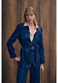 Resim Sateen Yılan Desenli Uzun Ceket - Lacivert-136438 Lacivert 