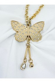 Resim biuti Parlak Taşlı Salkım Kelebek Araba Dikiz Ayna Süsü, Altın Renkli Zincirli Yeni Araba Hediyesi 