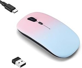 Resim Kablosuz Bluetooth Fare, LED Çift Modlu Şarj Edilebilir Sessiz İnce Dizüstü Bilgisayar Faresi, Taşınabilir (BT5.2+USB Alıcı) Çift Modlu Bilgisayar Faresi, Dizüstü Bilgisayar, Masaüstü Bilgisayar, ipad 