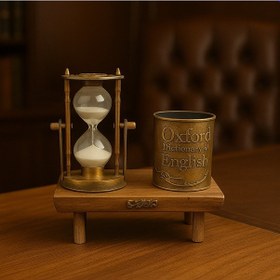 Resim Tarihi Ahşap Kum Saati Ve Dekoratif Kalemlik Seti 7 X 17 Cm 