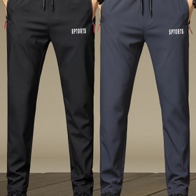 Resim 2 adet Erkek Casual Jogger Fermuar Cebi ile - Deniz Mavisi Polyester, Elastik Bel, "SPORTS" Baskısı, Yaz Aktiviteleri ve Casual Giyim için İdeal, Casual Outdoor Pantolon|Trendy Erkek Hediyesi|Fonksiyonel Cep 