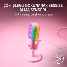 Resim Razer Seiren V3 Chroma - RGB USB Mikrofon - Tap-to-Mute özellikli Süperkardioid Kondenser Mikrofon (Reaktif Aydınlatma, Dijital Kazanç Sınırlayıcı ve Entegre Şok Emici) Quartz 