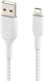 Resim Belkin Örgülü Yıldırım Kablosu (Hızlı Şarj Lightning - USB Kablosu) MFi Sertifikalı Şarj Kablosu, Örgülü Yıldırım Kablosu (0,15 m, Beyaz) 