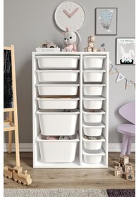 Resim %100 Mdf - Large Duo 14 Sepetli Oyuncak Dolabı Beyaz 