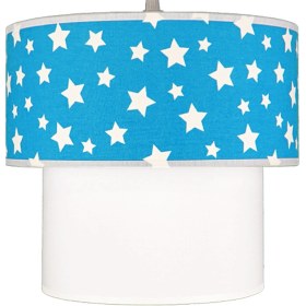 Resim Şenay Aydınlatma Çocuk Odası İkili Silindir Kumaş Avize Sarkıt-Mavi Beyaz Yıldız 