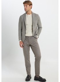 Resim AC&Co / Altınyıldız Classics Erkek Kahve Bej Slim Fit Dar Kesim Mono Yaka Desenli Torba Cepli Yün Blazer Ceket Kahve Bej 