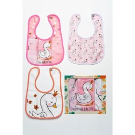 Resim Mai Perla Kuğu Temalı Kare 3 Parça Microfiber Mama Önlüğü Kendi Kutusunda Su Geçirmez Çıtçıtlı 