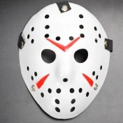 Resim Beyaz Kırmızı Çizgili Tam Yüz Hokey Maskesi 