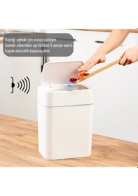 Resim Porsima 4147 Hareket Sensörlü Sessiz Kapatma Çöp Kutusu Banyo Mutfak Çöp Kovası Kapaklı Banyo Çöp Kovası Beyaz 