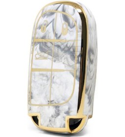 Resim Lüx Fiat Egea Cross 500 Jeep Smart 3 Buton Mermer Desenli Nano Koruma Anahtar Kılıfı 