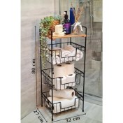 Resim Digithome Ahşap ve Metal 3 Katlı Modern Banyo Dolabı – Çok Amaçlı Düzenleyici Raf Organizer 80x32x27 cm 
