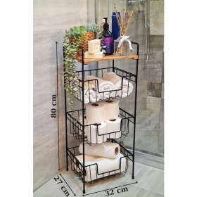 Resim Digithome Ahşap ve Metal 3 Katlı Modern Banyo Dolabı – Çok Amaçlı Düzenleyici Raf Organizer 80x32x27 cm 