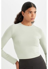 Resim Defacto Fitted Vücuda Oturan Bisiklet Yaka Basic Düz Uzun Kollu Tişört D0199AX24AUGN1123 Yeşil 