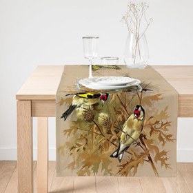 Resim Saka Kuşlu Dijital Baskılı Dekoratif Süet Runner 