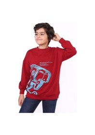 Resim Toontoy Kids Toontoy Erkek Çocuk Relax Fit Bisiklet Yaka Düşük Omuz Baskılı Sweatshirt - 2 İplik Bordo 