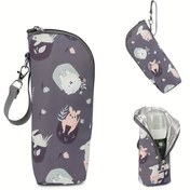 Resim Sevimli Hayvan Desenli Yalıtımlı Şişe Çantası - Taşınabilir, Dayanıklı Polyester Anne Bebek Bezi Çantası Fermuarlı Kapanışlı, Seyahat ve Günlük Kullanım İçin İdeal, Seyahat Bebek Bezi Çantası | Eğlenceli Tasarım | Fermuarlı Çanta, Bebek Bezi Çantası 