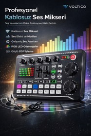 Resim Voltico Profesyonel Kablosuz Ses Mikseri – RGB LED’li, DSP İşlemcili Canlı Yayın & Kayıt Mikseri 