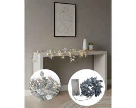 Resim Belle Fusion Mey Ithalat® Gümüş Yaprak Tasarımlı LED Işık Pilli Ev ve Vitrin Dekoru 