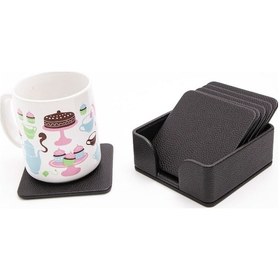 Resim Turgut Office Deri Bardak Altlığı Seti Siyah 